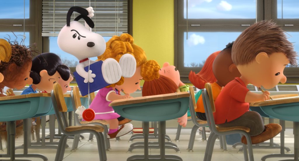 Snoopy diam-diam mau ikut belajar di kelas (Sumber: peanutsmovie.com)